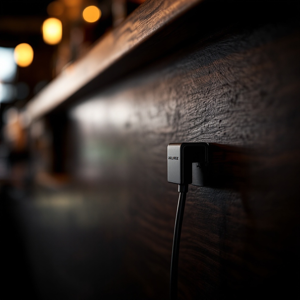 Custom manufactured cord and cable management clips under bar counter