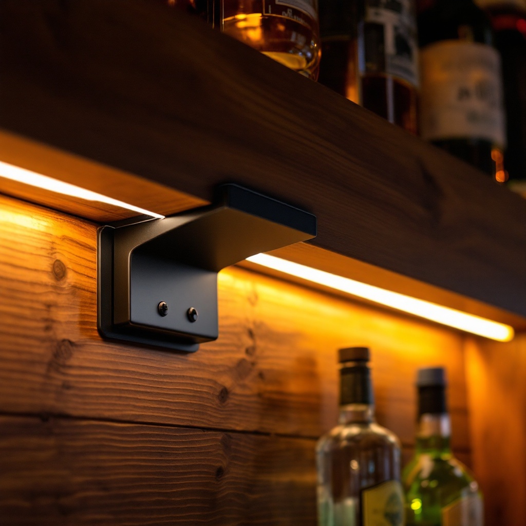 Custom manufactured LED mount bracket under bar shelf
