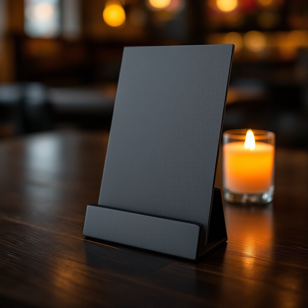 Custom manufactured table menu holder with swappable insert