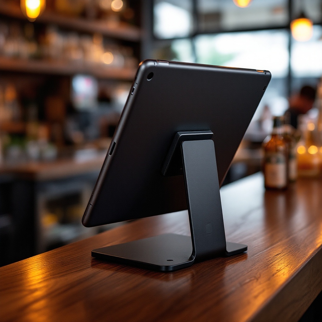 Custom manufactured iPad POS mount on bar edge