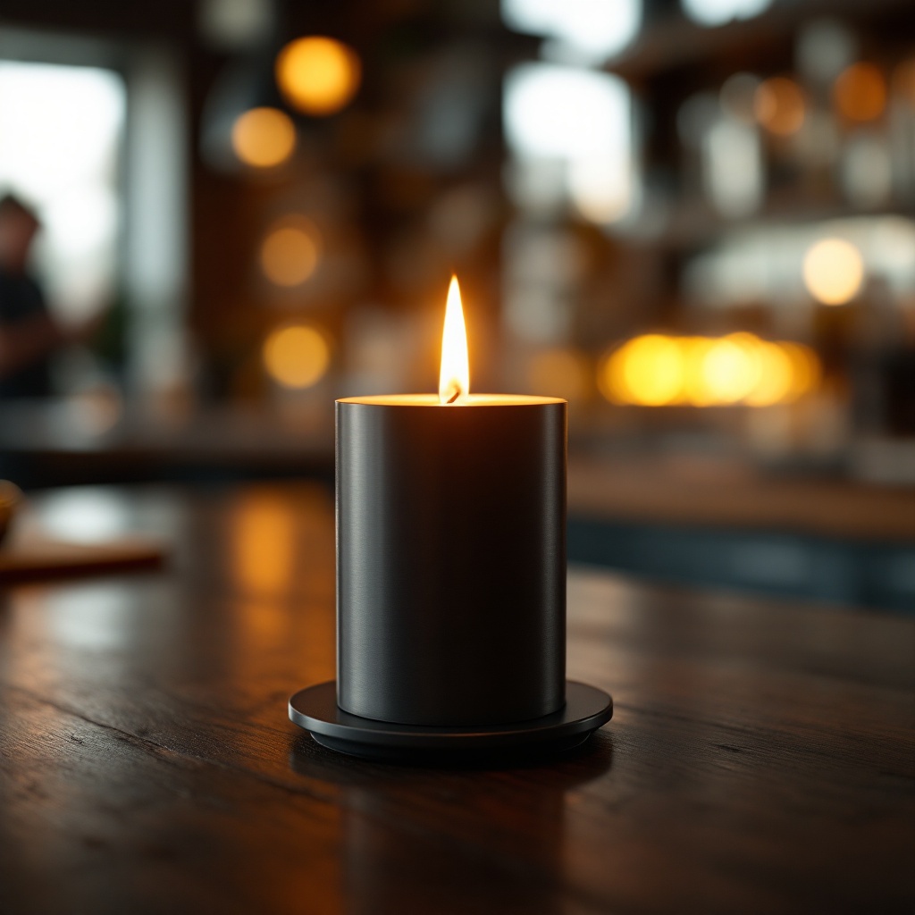 Custom manufactured branded candle holder on pub table
